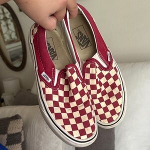 Vans Slip-On Checkerboard Sneakers - Red & Cream